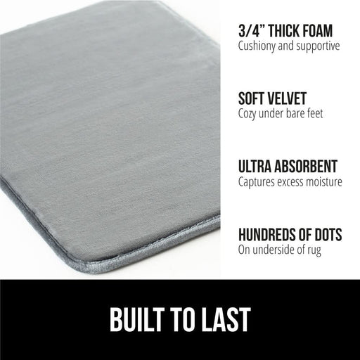 Gorilla Grip Thick Memory Foam Bath Rugs, Soft Absorbent Velvet Bathroom Mats, Durable Dots on Underside, Machine Washable Bathmat, Carpet Rug Room Decor for Shower Floor, 24X17 Mat, Graphite Gray