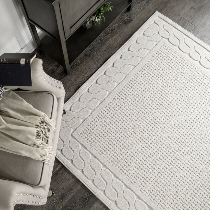 My Texas House Picket Fences, Country/Cottage, Border, Woven Area Rug, 5'2" X 7'6"