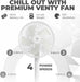 Original Portable Fan - Wireless Battery Operated Fan with 4 Speeds, Remote Control, Oscillation, & LED Lighting, Travel Rechargeable Fan & Power Bank USB-C Ports, Camping Fan (White with Case)