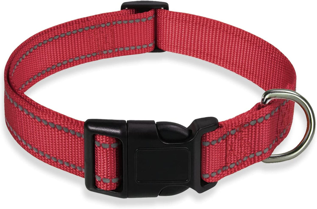 Reflective Dog Collar with Buckle Adjustable Safety Nylon Collars for Small Medium Large Dogs, Black S