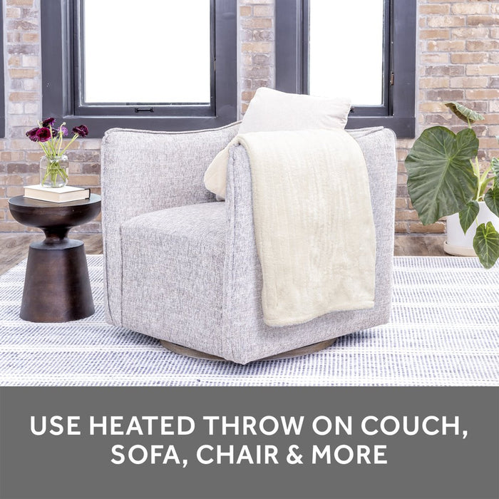Sunbeam White Faux Fur Heated Throw