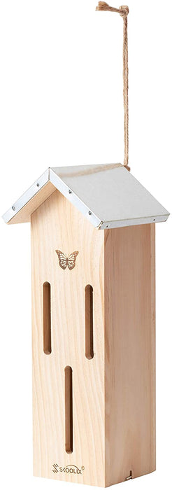 Wooden Butterfly House for Gardens. Provides a Safe Haven for Butterflies to Rest, Protect from Predators and Harsh Weather Conditions. Attractive Garden Décor, Includes Bonus Rope Hanger.