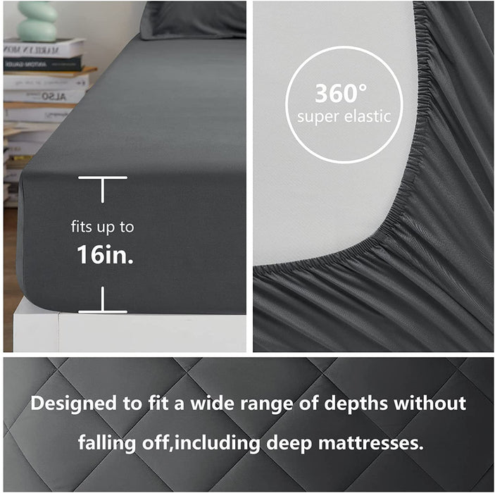 Queen Bed in a Bag 7-Pieces Comforter Sets with Comforter and Sheets Dark Grey All Season Bedding Sets with Comforter, Pillow Shams, Flat Sheet, Fitted Sheet and Pillowcases