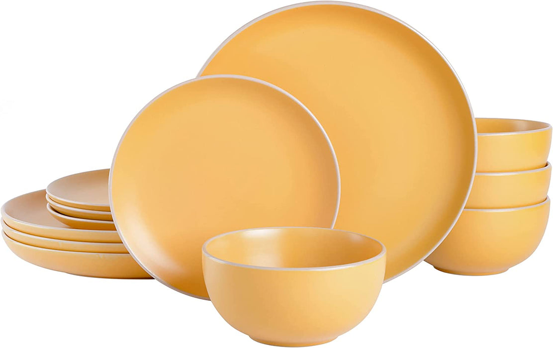 Gibson Home Rockaway round Stoneware Dinnerware Set, Service for 4 (12Pcs), Blue