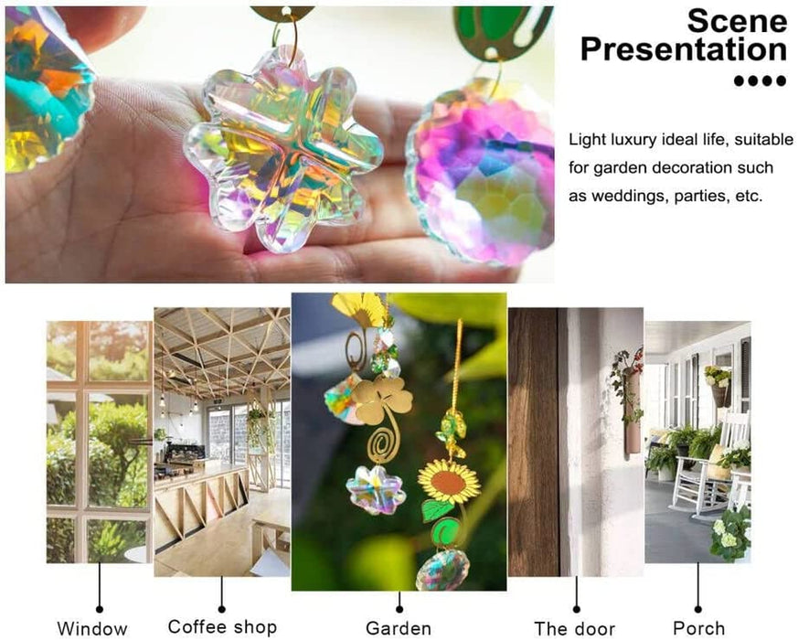 Hanging Crystal Suncatchers Prism, Glass Window Decorations, Rainbow Maker Wind Chime Sun Catcher, Sunflower&Clover&Ginkgo Leaf