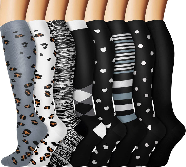 Graduated Copper Compression Socks for Men & Women Circulation 8 Pairs 15-20Mmhg - Best for Running Athletic Cycling