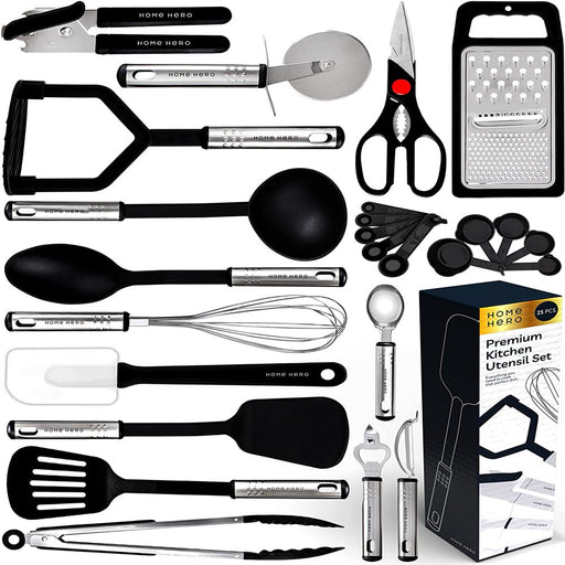 Kitchen Utensil Set - 25 Nylon Cooking Utensils - Kitchen Gadgets Cookware Set - Apartment Essential Kitchen Tool Set