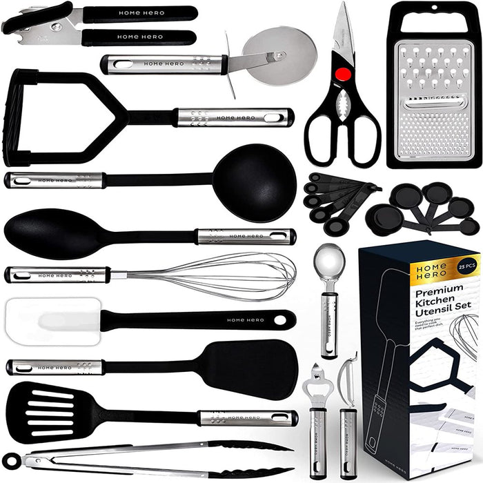 Kitchen Utensil Set - 25 Nylon Cooking Utensils - Kitchen Gadgets Cookware Set - Apartment Essential Kitchen Tool Set