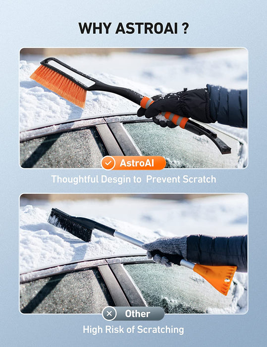 27 Inch Snow Brush and Detachable Ice Scraper with Ergonomic Foam Grip for Cars, Trucks, Suvs (Heavy Duty ABS, PVC Brush)