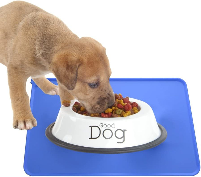 Dog Food Mat, Silicone Dog Cat Bowl Mat, Non Slip Pet Feeding Mat Waterproof Dog Placemat for Small Animals (18.5"X11.8", Blue)