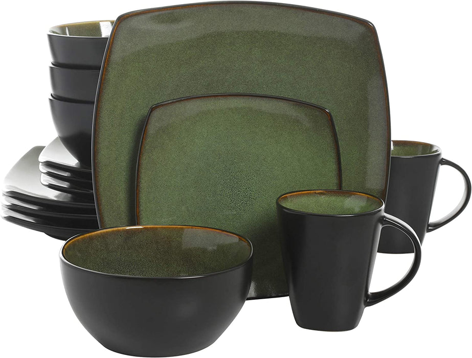 Gibson Soho Lounge 16-Piece Square Reactive Glaze Dinnerware Set, Red