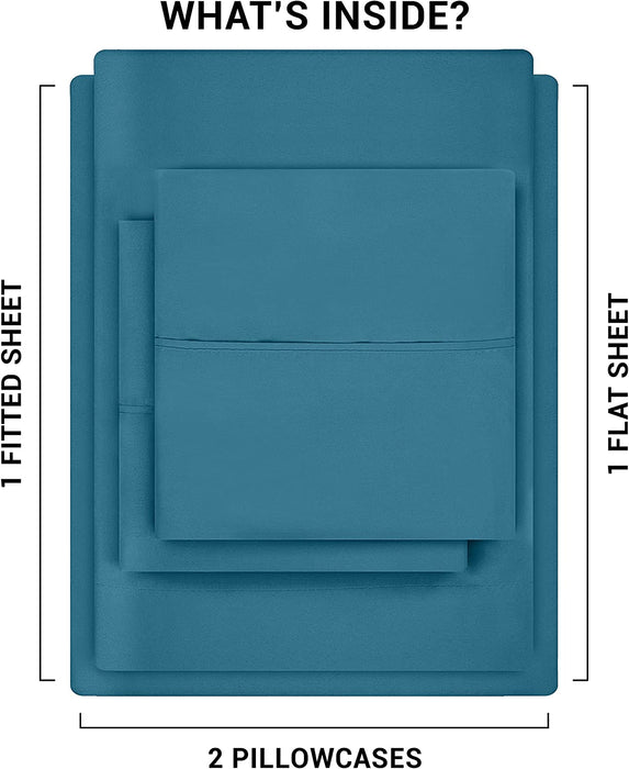 Queen Bed Sheets Set - 4 Piece Bedding - Brushed Microfiber - Shrinkage and Fade Resistant - Easy Care (Queen, Denim Blue)