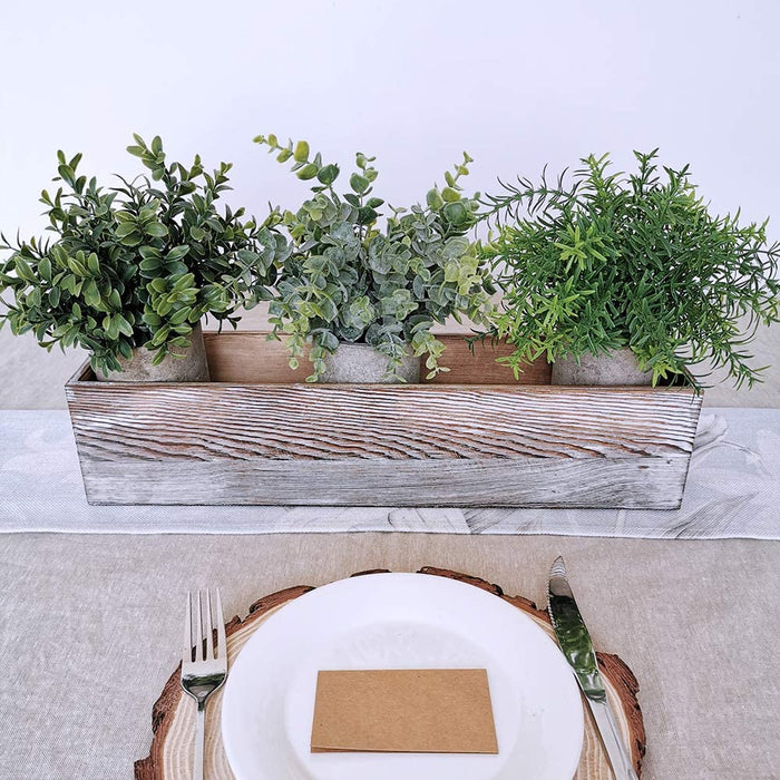 Mini Potted Plants Artificial Eucalyptus Boxwood Rosemary Greenery in Pots Faux Potted Herbs Small Houseplants 8.3"-9" Tall for Indoor Greenery Tabletop Décor Centerpiece 3 Pack