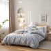 3PCS Comforter Set Floral Comforter Set Bedding Set White Flower Printing on Gray Comforter with 2 Pillow Cases for All Season Using(Queen)