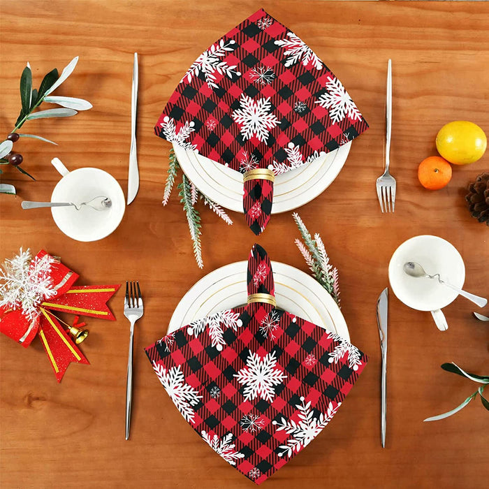 Wusikd Snowflakes Buffalo Plaid Cloth Napkins Set of 6 Winter Christmas Dinner Napkins Solid Washable Reusable Polyester Table Napkins Oversized 20"X20" with Hemmed Edges for Home Weeding Decoration