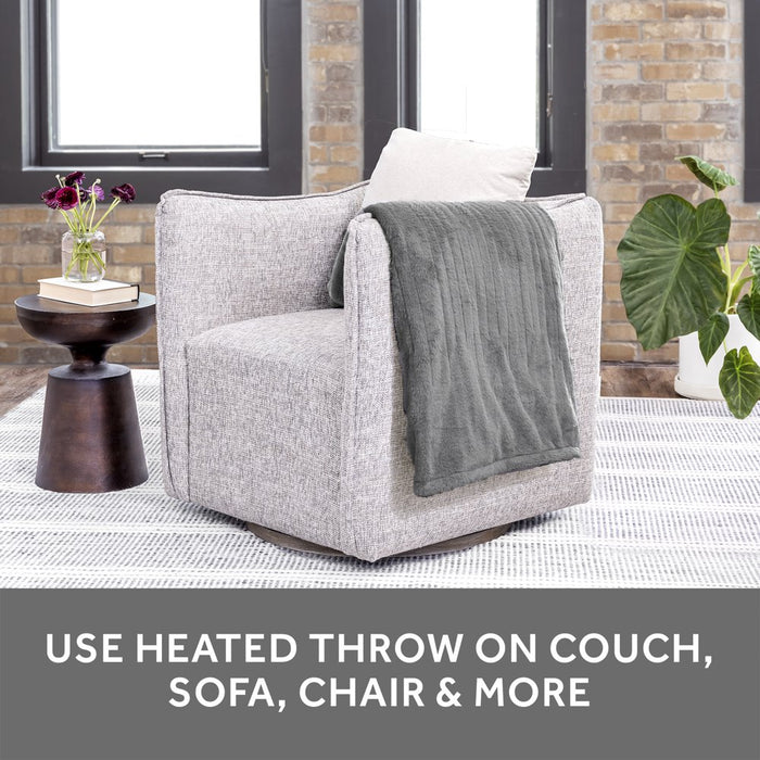 Sunbeam Grey Faux Fur Heated Throw