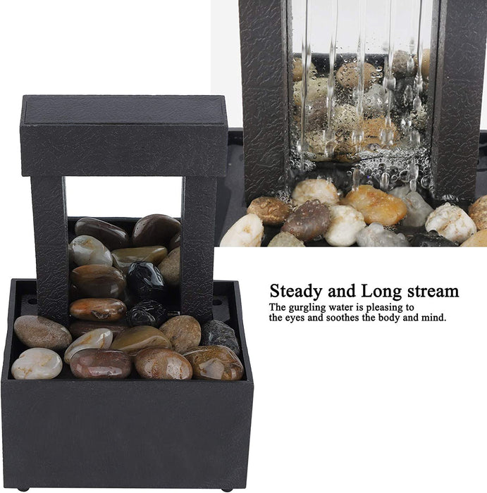 Desktop Fountain, USB LED Indoor Water Fountain Lighted Waterfall Tabletop Fountain with Stones for Office Home Decor