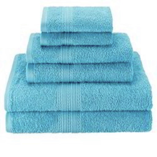 KAHAF COLLECTION 6 Piece Set Bath Towel Aqua Color 2 BATH TOWEL, 2 HAND TOWEL and 2 WASHCLOTHS