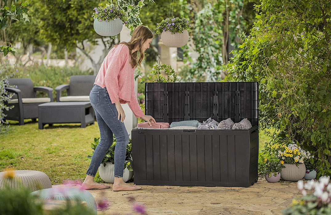 Marvel plus 71 Gallon Resin Outdoor Box for Patio Furniture Cushion Storage, Brown