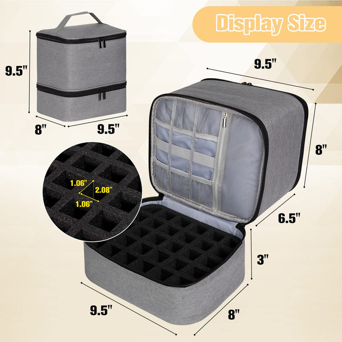 Nail Polish Organizer and Nail Dryer Case, Double-Layer Nail Polish Storage Holds 30 Bottles (15Ml/0.5 Fl.Oz) and 1 Led Nail Lamp, Travel Carrying Case for Nail Polish Kit Set (Grey)