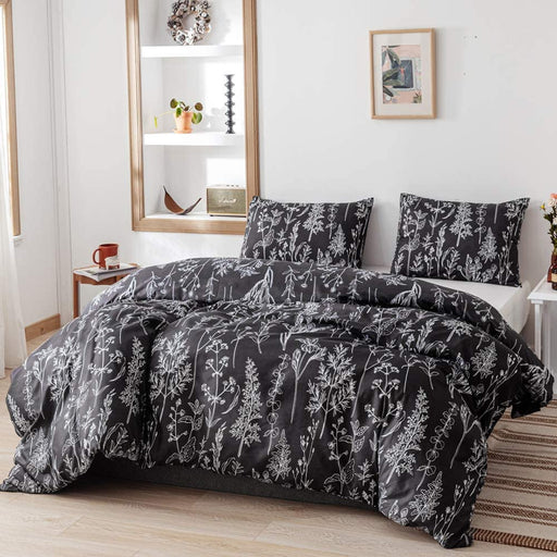 Comforter Set Queen Comforter Set,3 PCS Floral Comforter Set Bedding Sets Queen with Comforter Black Comforter Set Soft Microfiber Bedding Set with 2 Pillow Cases