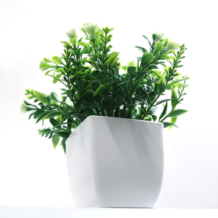 Set of 2 Mini Potted Artificial Plants Plastic Fake Green Plant for Home Decor Office Desk Shower Room Decoration Faux Plants Indoor (White, Set of 2)