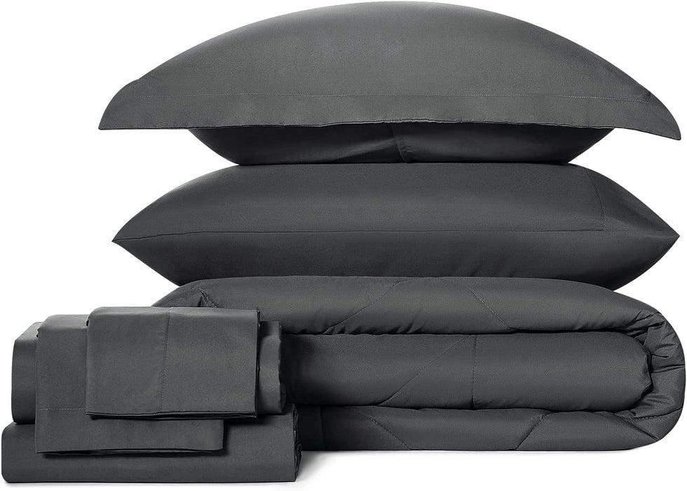 Queen Bed in a Bag 7-Pieces Comforter Sets with Comforter and Sheets Dark Grey All Season Bedding Sets with Comforter, Pillow Shams, Flat Sheet, Fitted Sheet and Pillowcases