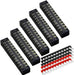 Terminal Block and Strip - 12Pcs (6 Sets) 4 Positions Dual Row 600V 25A Screw Terminal Strip Blocks with Cover + 400V 25A 4 Positions Pre-Insulated Terminals Barrier Strip Black & Red