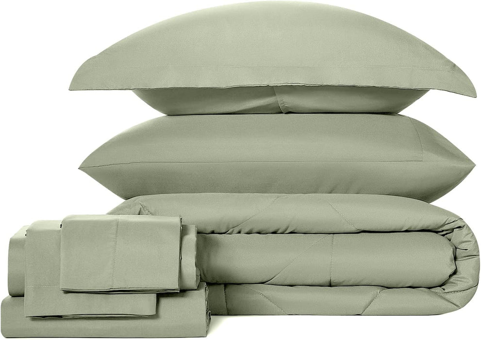 Queen Comforter Set with Sheets 7 Pieces Bed in a Bag Sage Green All Season Bedding Sets with Comforter, Pillow Shams, Flat Sheet, Fitted Sheet and Pillowcases