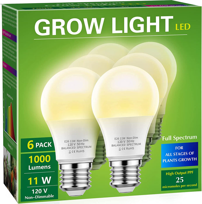 Grow Light Bulbs,  LED Grow Light Bulb A19 Bulb, Full Spectrum Grow Light Bulb, Plant Light Bulbs E26 Base, 11W Grow Bulb 100W Equivalent, Grow Light for Indoor Plants, Seed Starting, 2Pack
