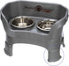 Neater Feeder Deluxe with Leg Extensions for Small Dogs - Mess Proof Pet Feeder with Stainless Steel Food & Water Bowls - Drip Proof, Non-Tip, and Non-Slip - Gunmetal Grey