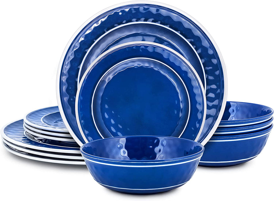 Melamine Dinnerware Sets - 12 Pcs Melamine Plates Outdoor Plates Summer Plates and Bowls Sets Melamine Plates Ideal Camping Dish Set Dinnerware Set for 4 Dishwasher Safe (Wood Grain)