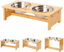 Raised Pet Bowls for Small and Medium Dogs, Bamboo Elevated Dog Cat Food and Water Bowls Stand Feeder with 2 Stainless Steel Bowls and anti Slip Feet (New 7'' Tall)