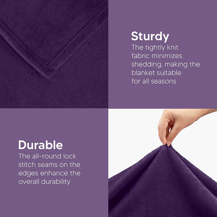 Fleece Blanket Queen Size Purple 300GSM Luxury Bed Blanket Anti-Static Fuzzy Soft Blanket Microfiber (90X90 Inches)