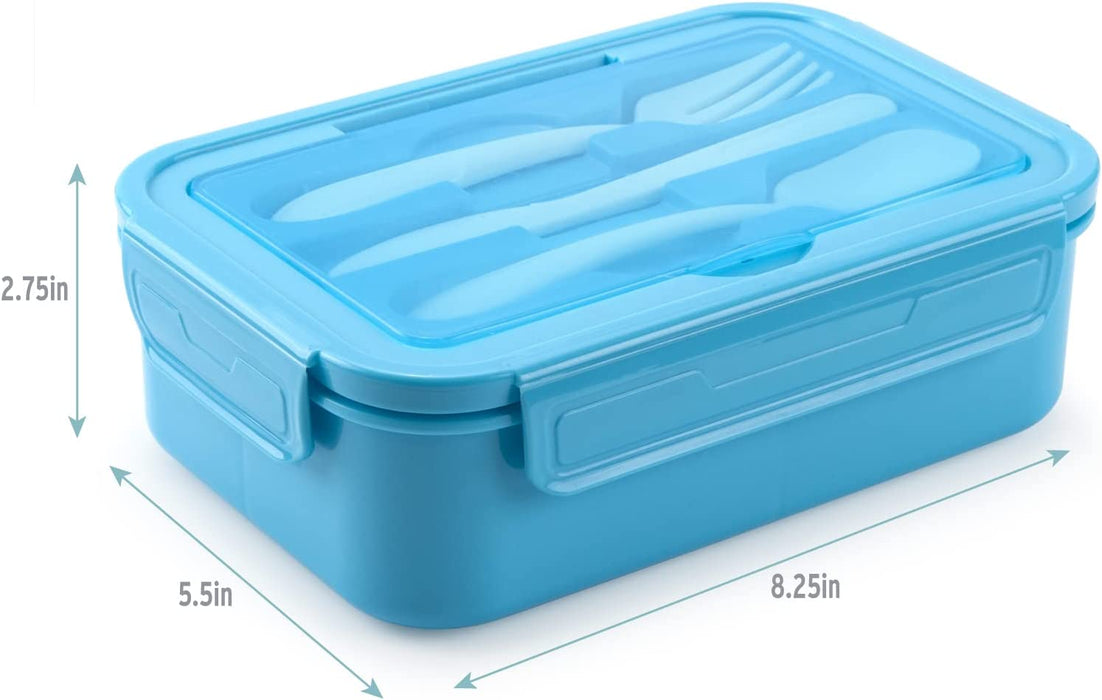 Bento Lunch Box - Leak-Proof 3 Compartment Lunch Containers for Adults and Kids Bpa-Free and Dishwasher Safe Bento Box with Spoon, Fork & Knife(Light Blue)