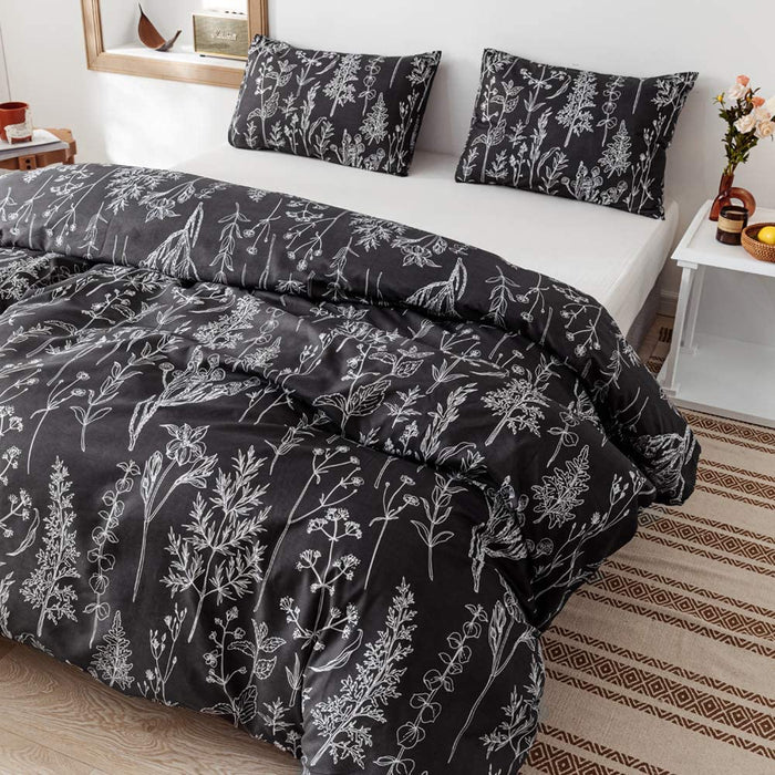 Comforter Set Queen Comforter Set,3 PCS Floral Comforter Set Bedding Sets Queen with Comforter Black Comforter Set Soft Microfiber Bedding Set with 2 Pillow Cases