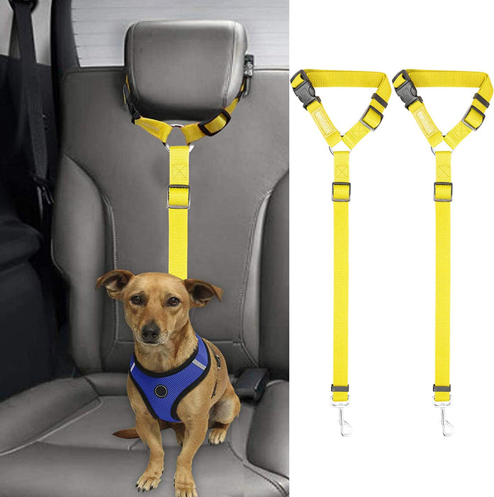 2 Packs Dog Cat Safety Seat Belt Strap Car Headrest Restraint Adjustable Nylon Fabric Dog Restraints Vehicle Seatbelts Harness