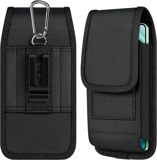 Cell Phone Holster for Iphone 11 12 13 14 Pro Max XR Samsung Galaxy S21 S20 FE S22 plus Ultra S9+ A13 A53 A12 Moto Nylon Belt Clip Card Holder RFID Blocking Pouch Case, Black