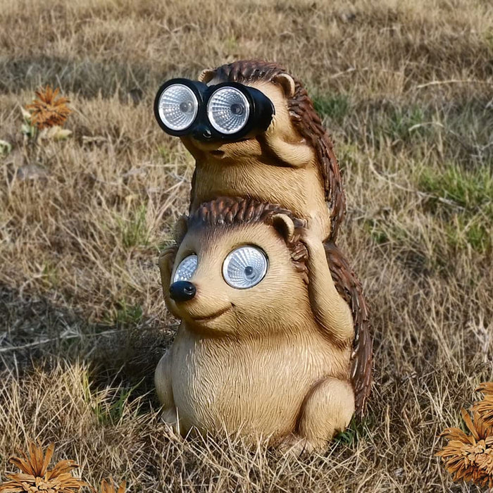 Garden Statues Hedgehog Yard Decor Solar Animal Outdoor Lawn outside Decorations Patio Ornaments Porch Waterproof Funny Sculptures Cute Figurines Gifts