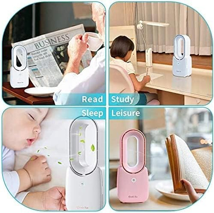 Desk Fan,Portable Bladeless Fan 11.8 Inch Small Personal Cooling Fan with 5 Colors Touch Control LED Light,Quiet Table Fan for Home, Office, Bedroom