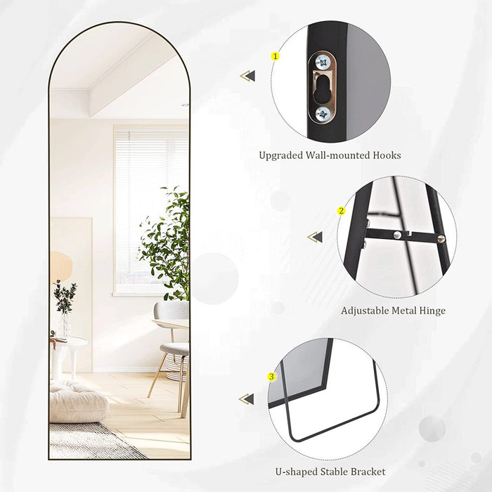 Arched Full Length Floor Mirror 64"X21" Full Body Standing Mirror,Black