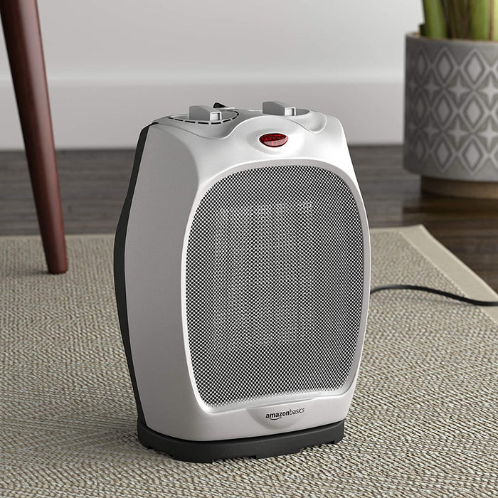 1500W Oscillating Ceramic Heater with Adjustable Thermostat, Silver