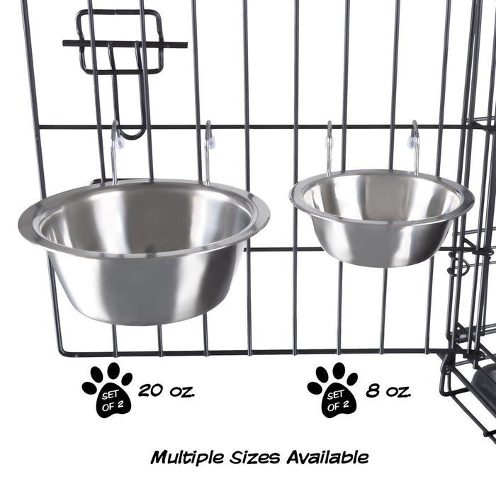 Set of 2 Stainless-Steel Dog Bowls - Cage, Kennel, and Crate Hanging Pet Bowls for Food and Water - 20Oz Each and Dishwasher Safe by PETMAKER