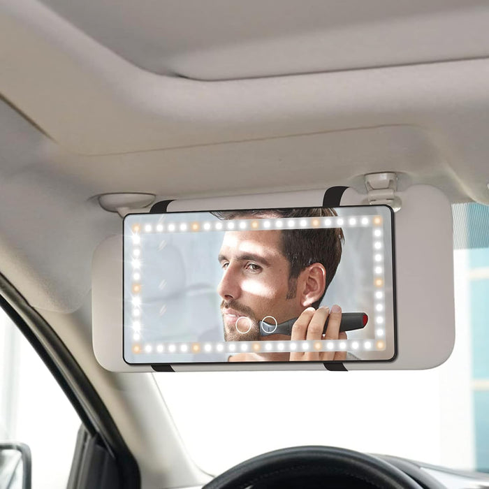 Car Sun Visor Vanity Mirror, Rechargeable Makeup Mirror with 3 Light Modes & 60 Leds - Dimmable Clip-On Rear View Sun-Shading Cosmetic Mirror with Touch on Screen, Universal for Truck SUV (Black)
