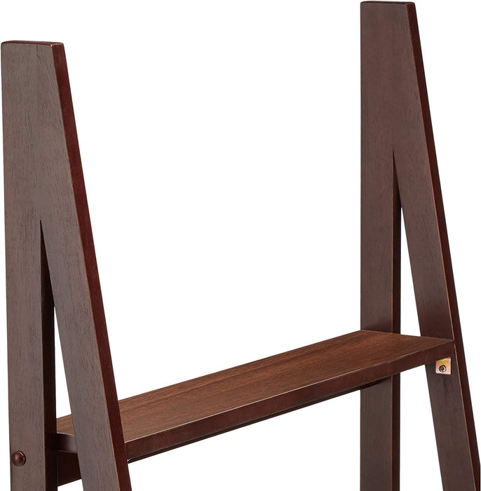 Modern 5-Tier Ladder Bookshelf Organizer, Solid Rubberwood Frame - Espresso Finish