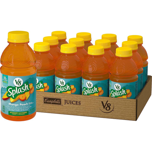 V8 Splash Mango Peach Flavored Juice Beverage, 16 FL OZ Bottle (Pack of 12)