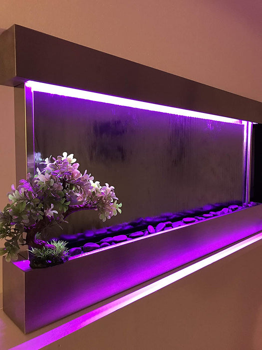 Wall Hanging Waterfall XL 47” Wide X 24” Tall Wall Fountain St. Steel Frame, Color Lights, Remote Ctrl