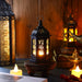 Mini Ramadan Candle Mubarak Lantern LED Eid Mubarak Lantern Moon Star Lights Moroccan Style Hanging Lantern for Home Patio Table Wedding Centerpiece Festival Decor (Black, 6 Pieces)