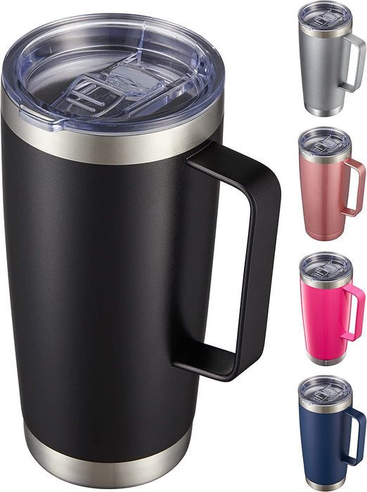 20 Oz Tumbler Mug with Lid and Straw, Insulated Travel Coffee Mug with Handle, Double Wall Stainless Steel Vacuum Coffee Tumbler, Thermal Coffee Cup, Navy Blue