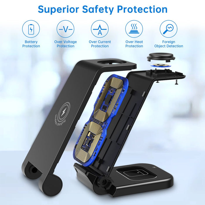 Fast Wireless Charger Station, 23W Qi Certified Wireless Charging Stand for Iphone 14/13/13 Pro/ 12/12 Pro/11/Xs Max/Xr/X/Galaxy S21 S20 S10, Airpods 3/2/Pro, Iwatch Series